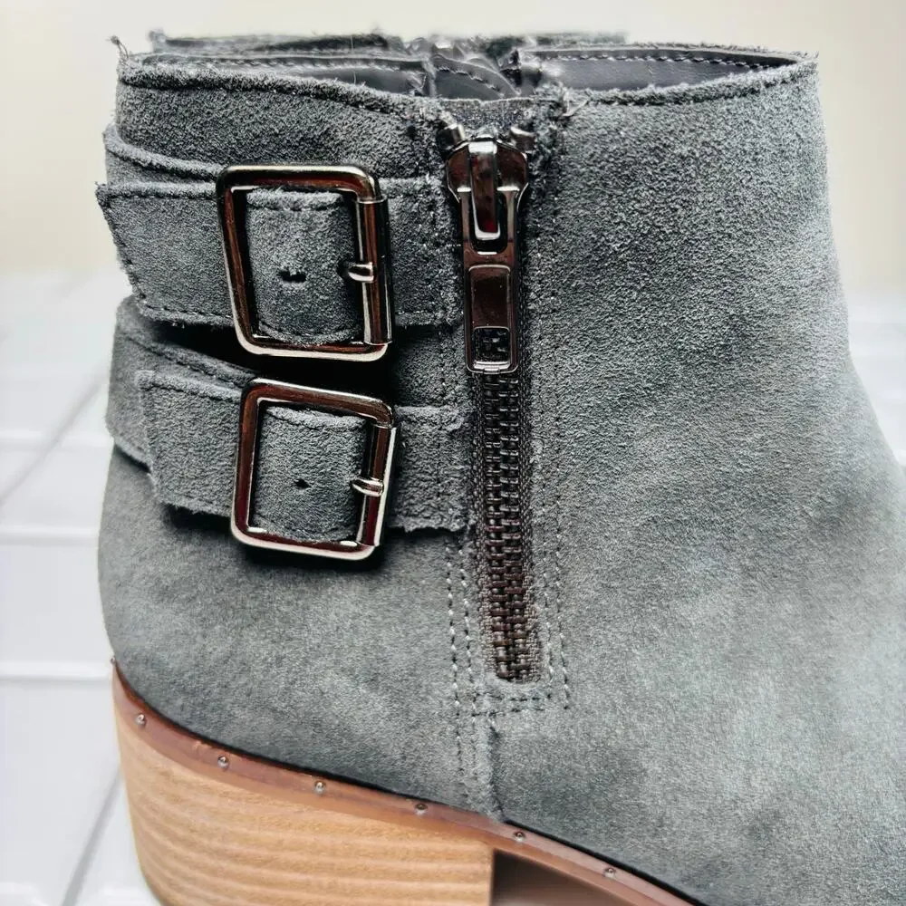 Bleecker & Bond Gray Georgia Suede Zip up‎ Ankle Heeled Boot